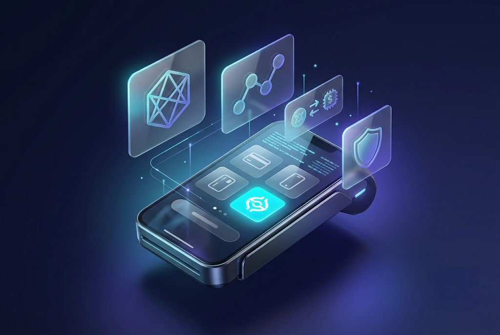 A modern checkout showing a digital-currency pay option; sleek and fintech-forward