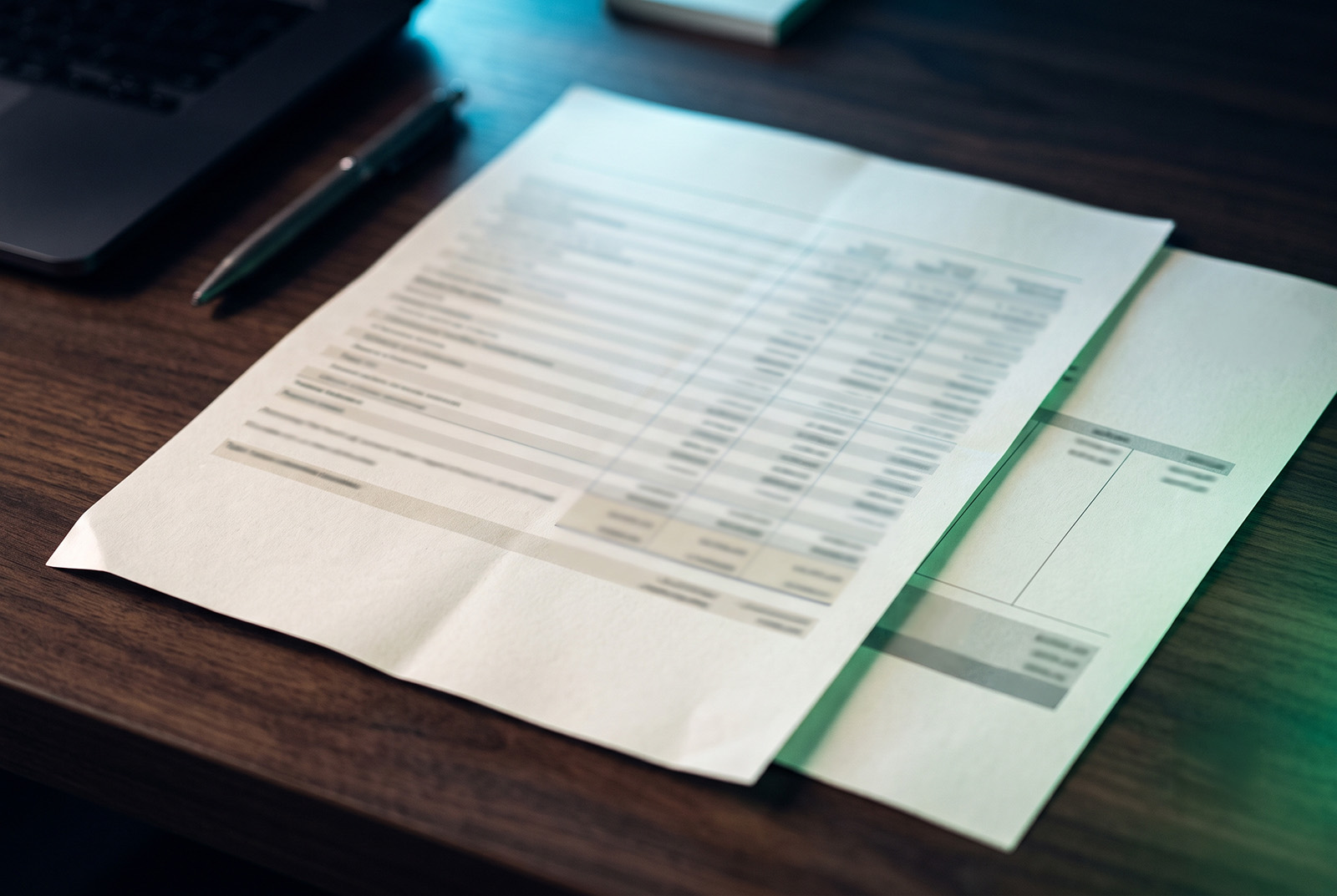 Merchant processing statement beside a large-ticket rental invoice