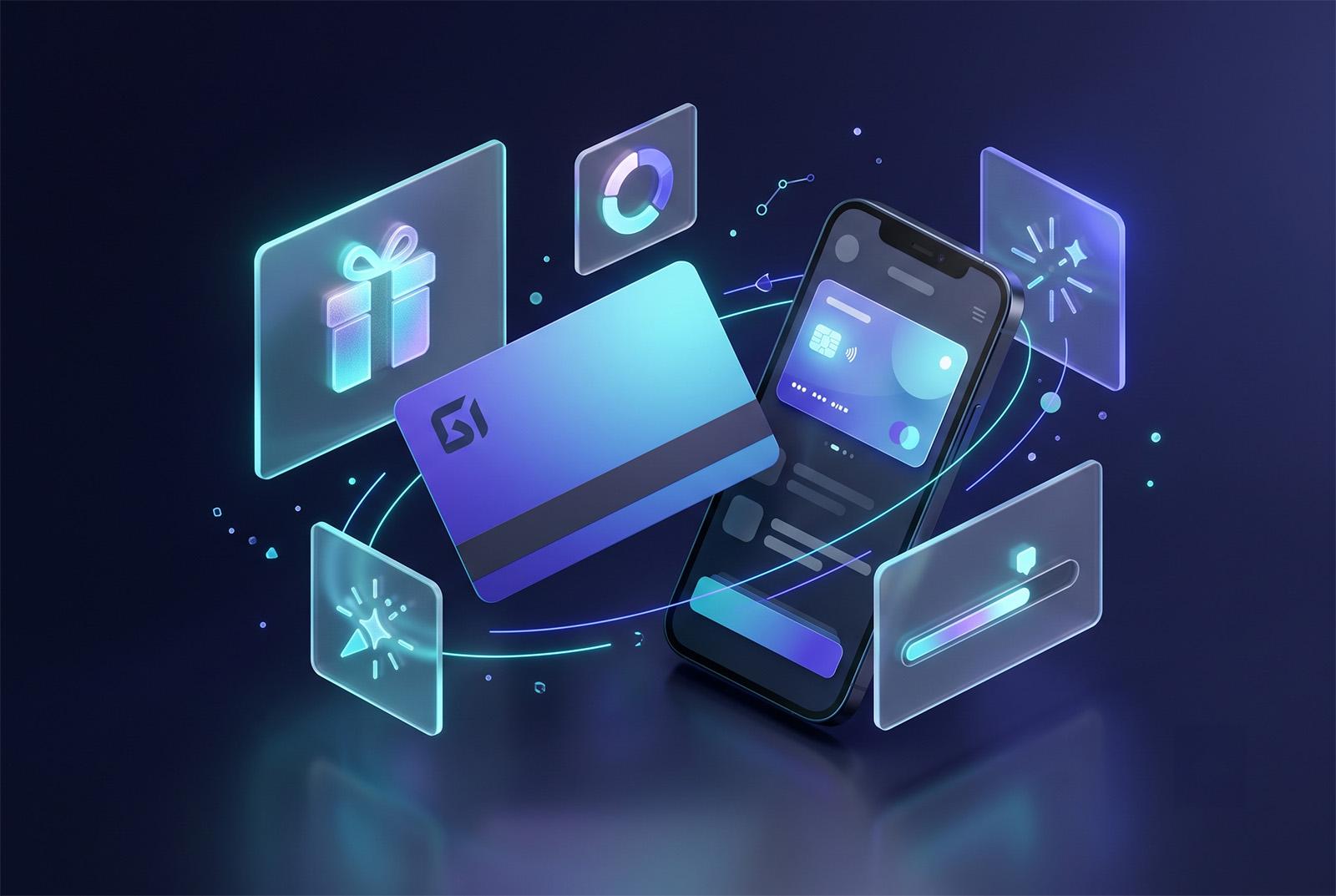 A branded gift card or a phone showing a stored gift balance; bright, gifting mood