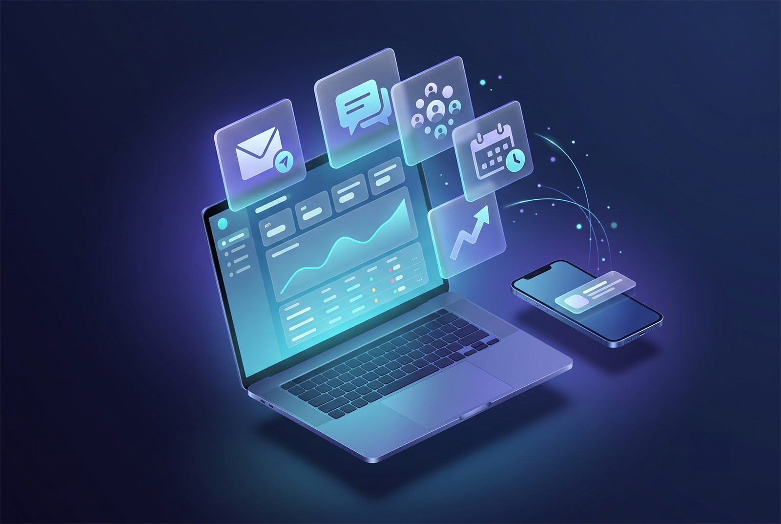 A clean email/SMS campaign dashboard or a phone receiving an offer; modern marketing
