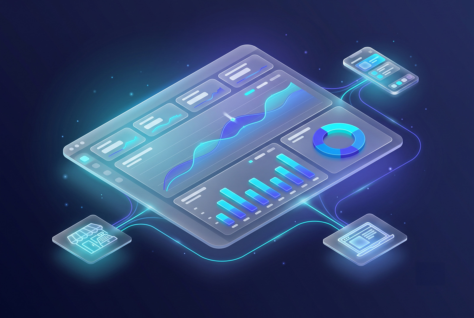 A single dashboard showing in-store, online, and mobile sales together; clean and powerful